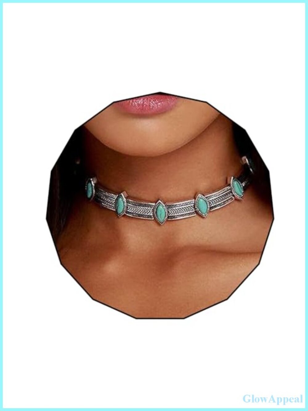 Turquoise Choker Necklace 14in Adjustable Lobster Clasp Alloy Boho